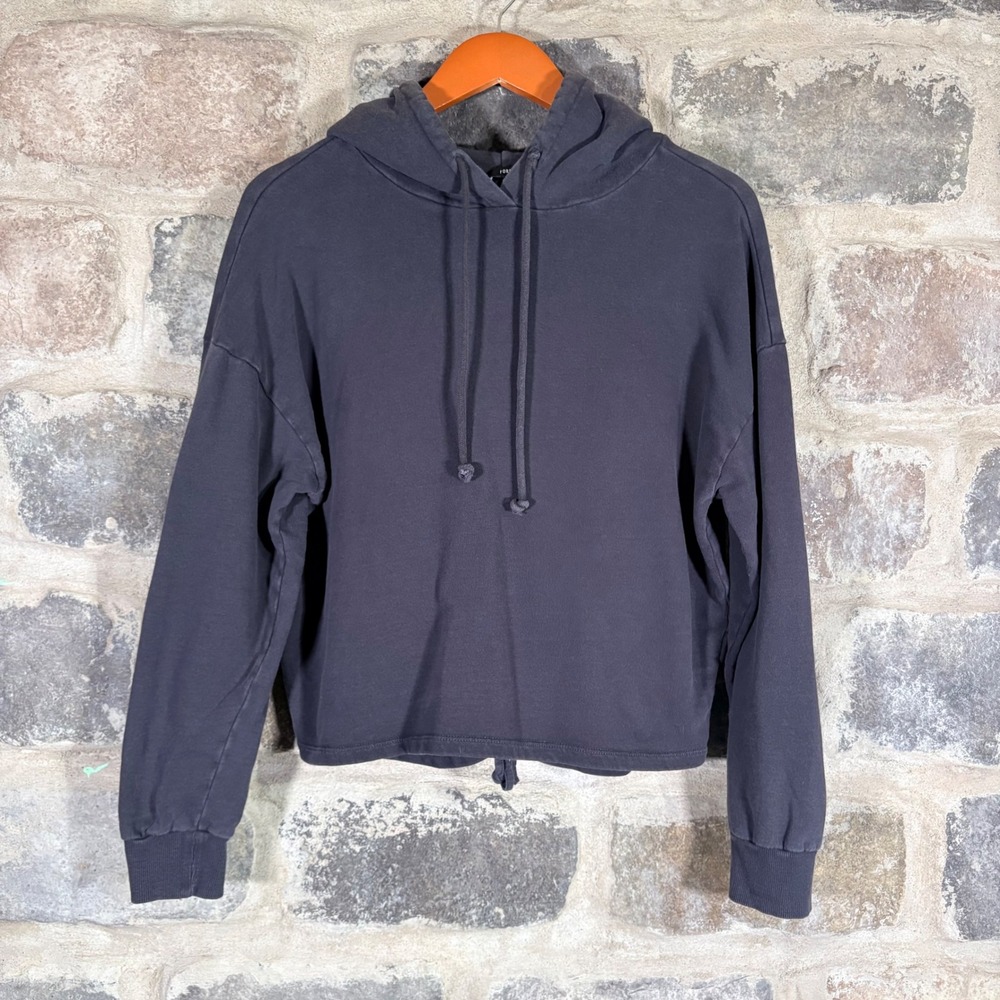 Forever 21 Grey Cropped Drawstring Hoodie Sweatshirt Women's Size Small
